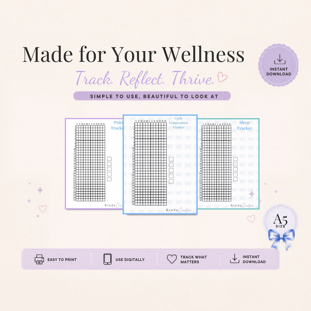Wellness tracker with grid designs on a light purple background