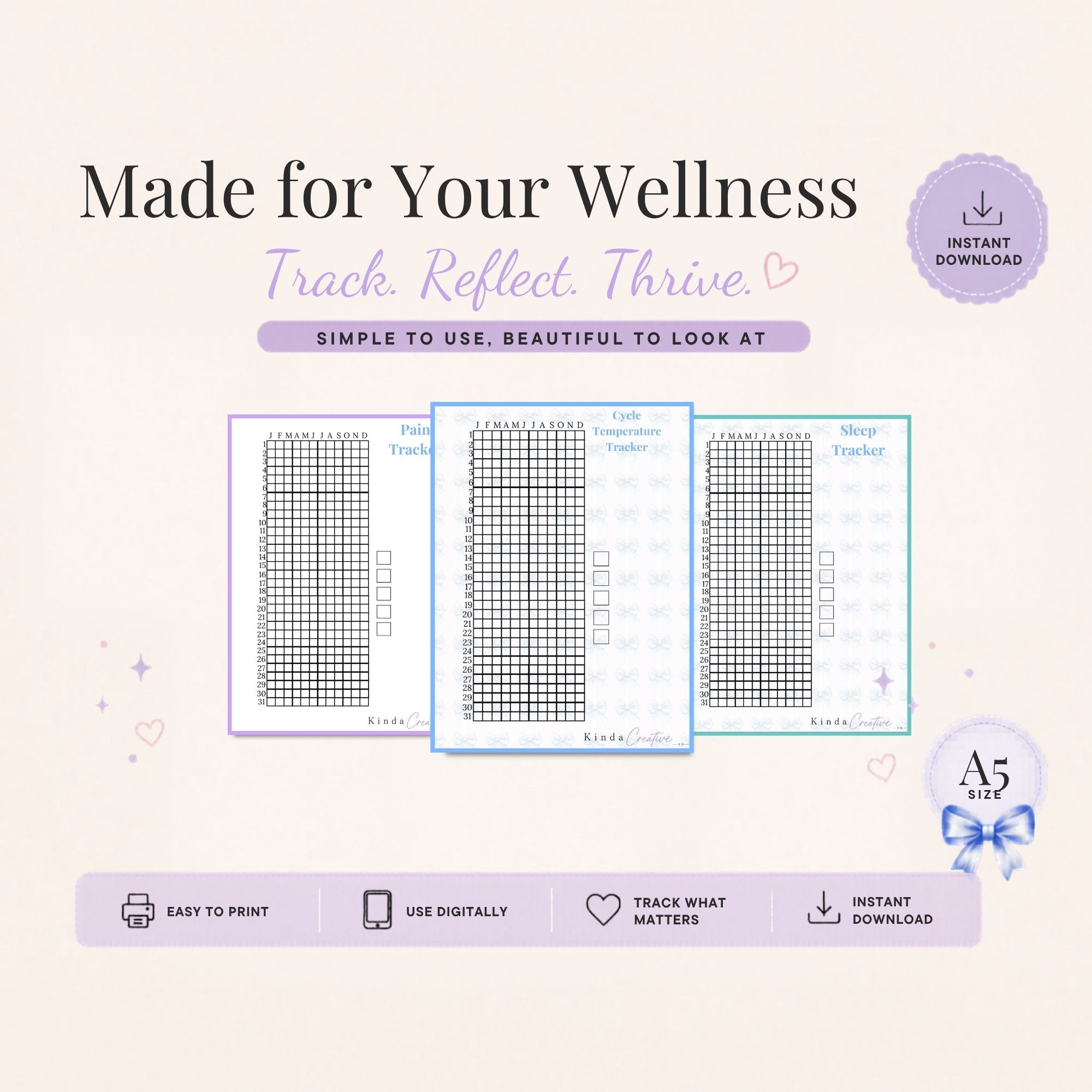 Wellness tracker with grid designs on a light purple background
